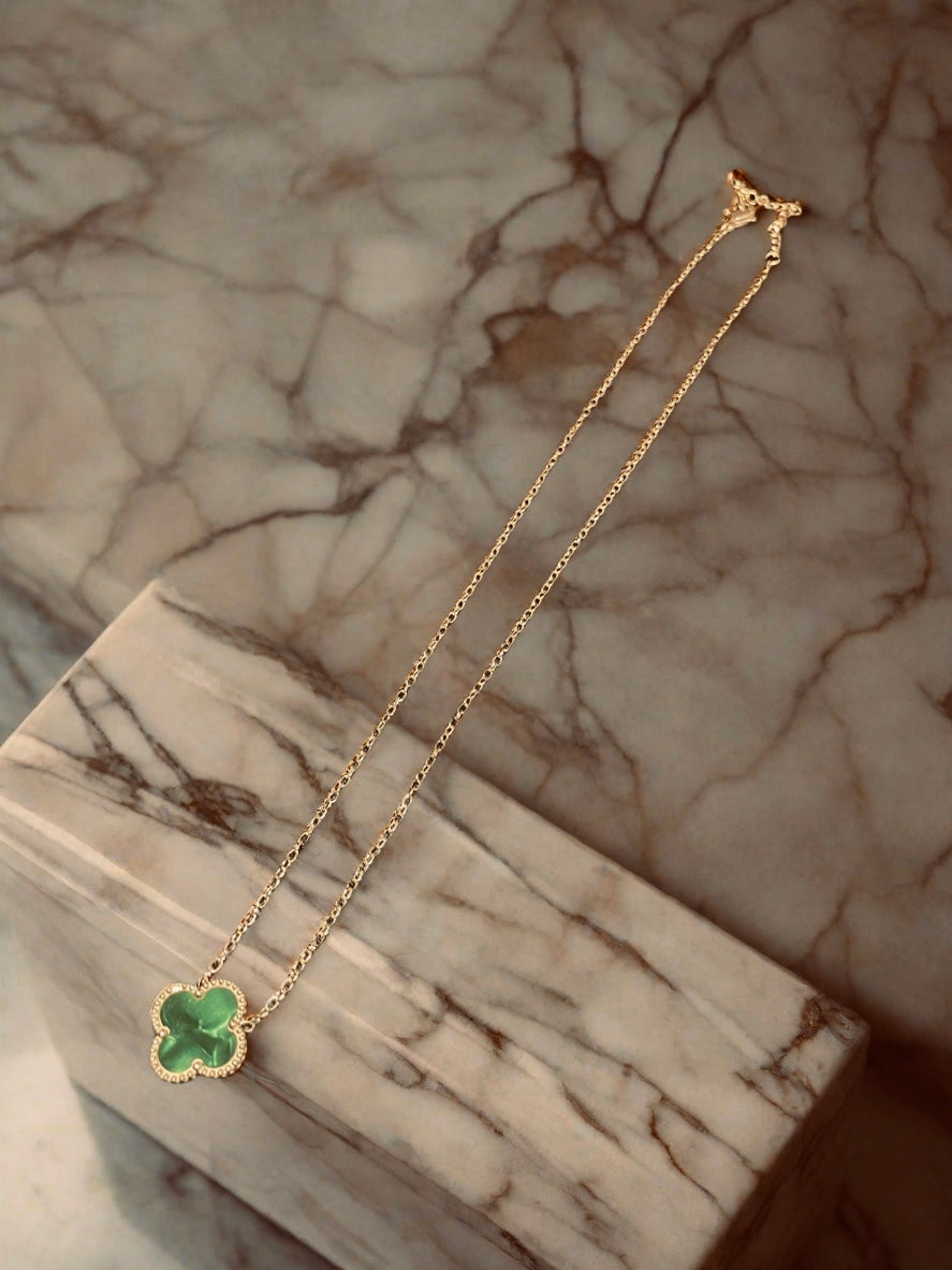 18k Gold Emerald Green Marble Clover