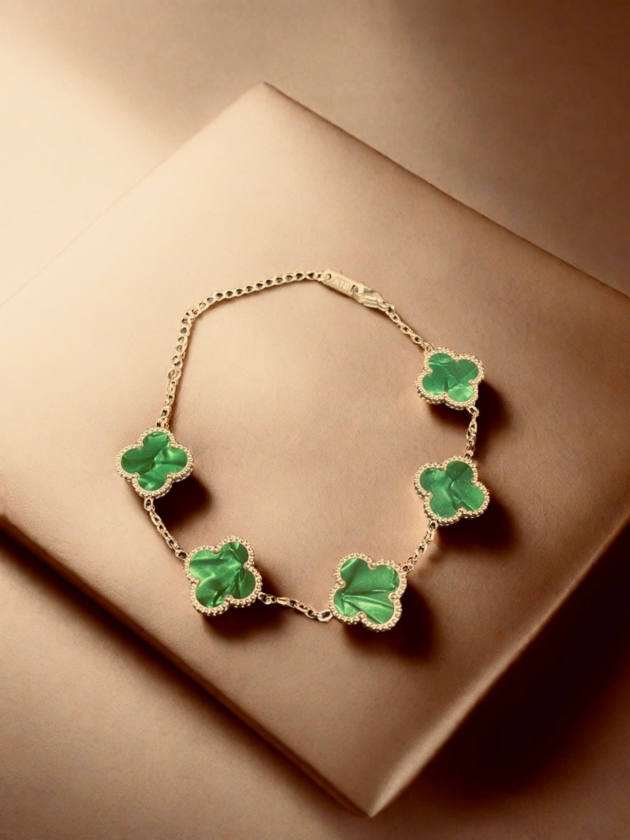 18k Gold Emerald Green Marble Clover