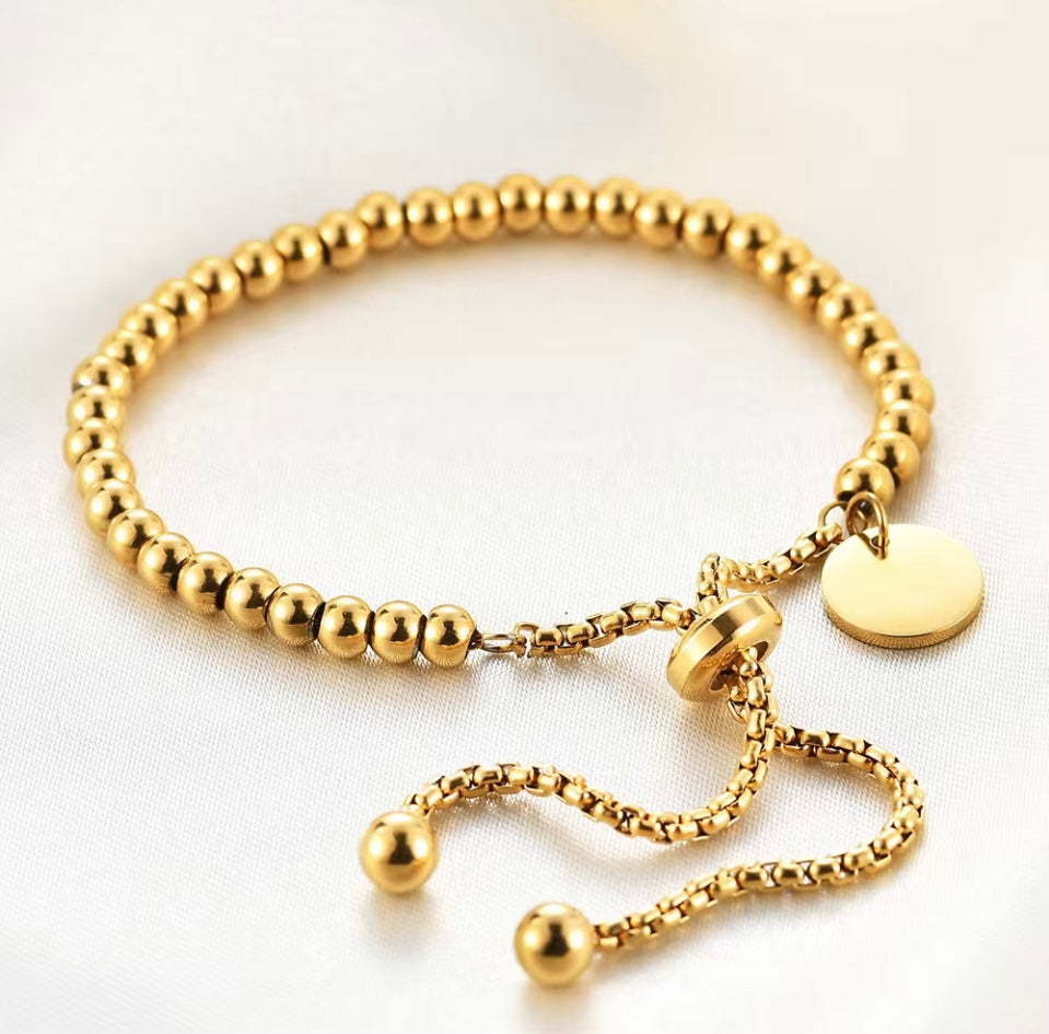 Gold and Stainless Steel Beaded Slide Locking Bracelet