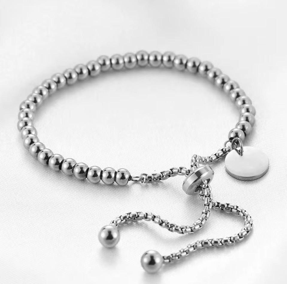 Gold and Stainless Steel Beaded Slide Locking Bracelet