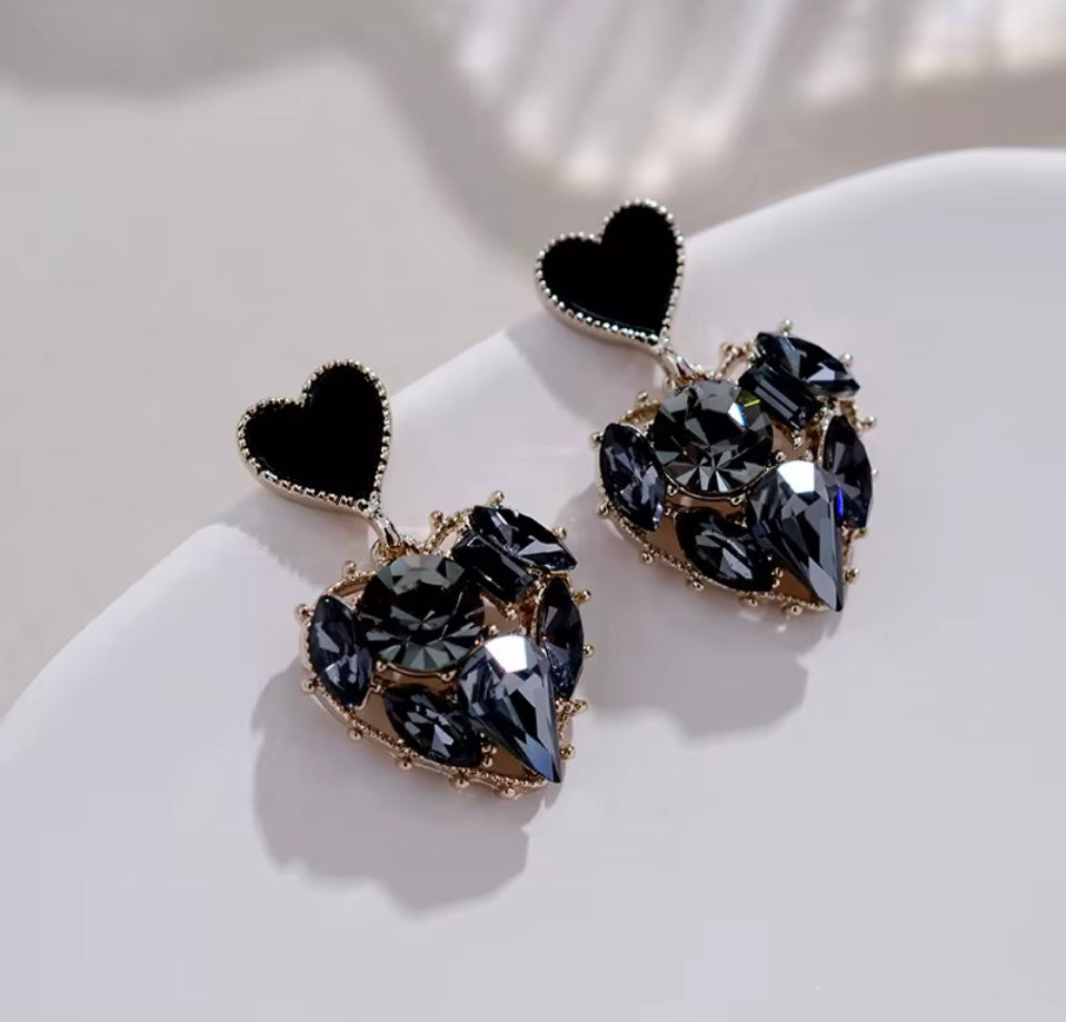 18k Gold Plated Stainless Steel Crystal Heart Dangle Earrings