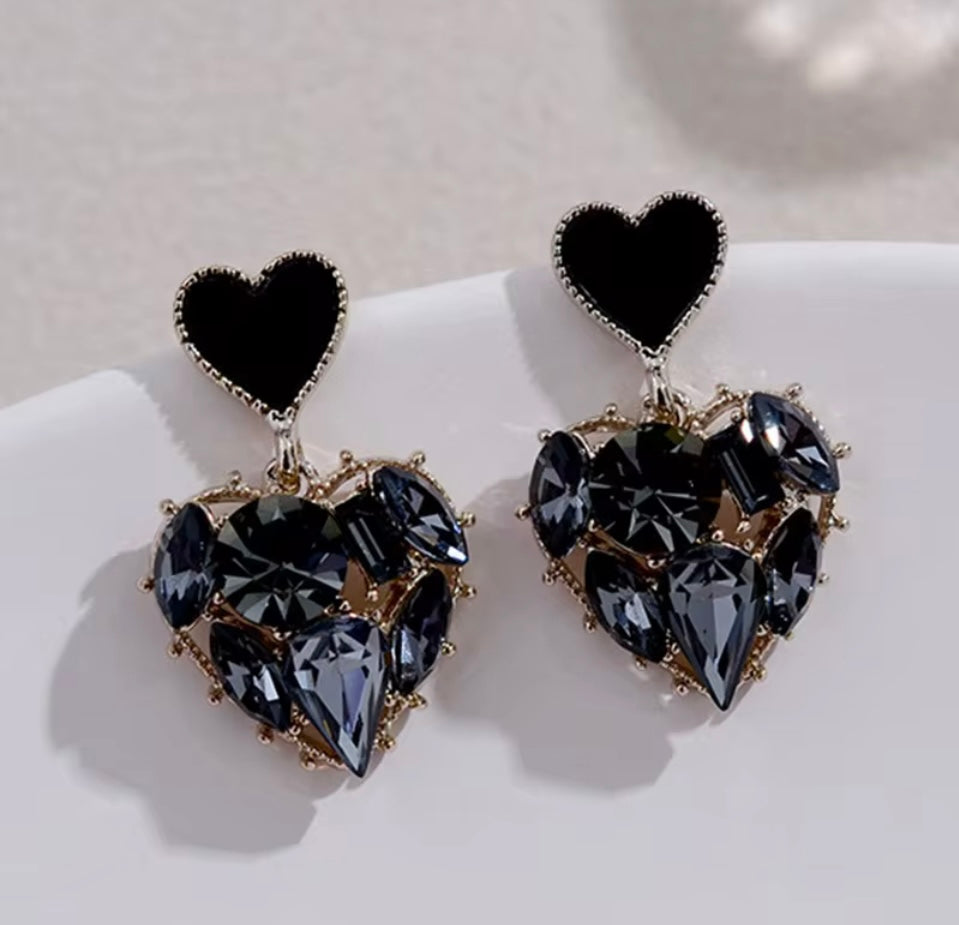 18k Gold Plated Stainless Steel Crystal Heart Dangle Earrings