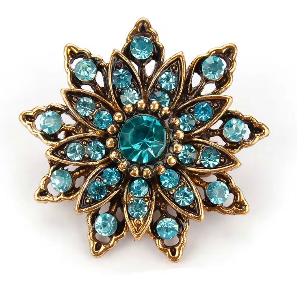 Antique Blue Rhinestone Brooch