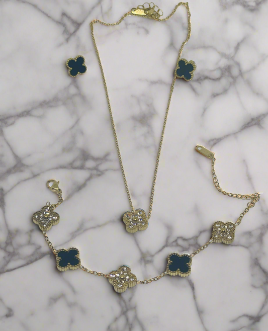 Crystal and Black Reversible Clover Set